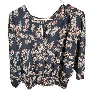 Blue, Orange, and White Floral Blouse